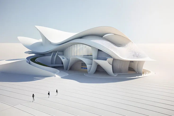 Arafede architecture with curved roofs and curved roofs, architecture render, architectural render, in style of zaha hadid architect, detail render, high-detailed rendering, architectural concepts, Futuristic church, futuristic palace, detailed render, in ...