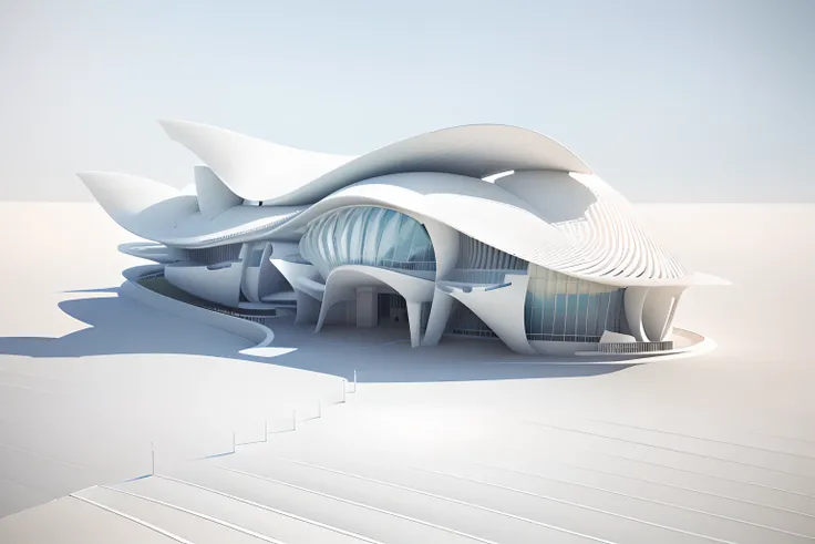 Arafede architecture with curved roofs and curved roofs, architecture render, architectural render, in style of zaha hadid architect, detail render, high-detailed rendering, architectural concepts, Futuristic church, futuristic palace, detailed render, in ...