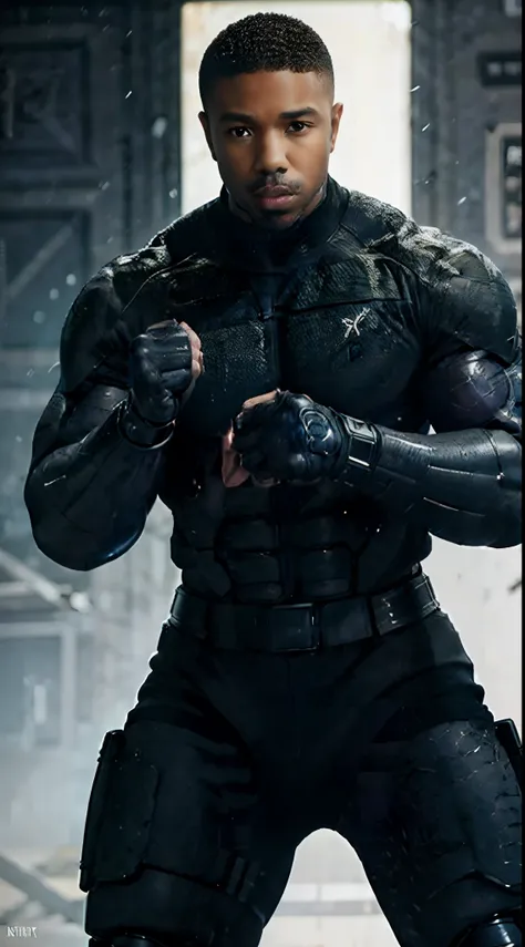 actor ((michael b. jordan)) as jackson briggs from mortal kombat, special forces soldier, ((cybernetic arms and hands)), muscula...