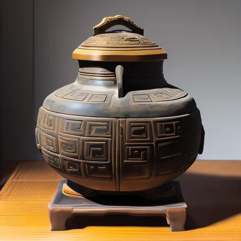 Antique artifacts，The bottle is placed on a boxwood table，Total height 28 cm，There is a lid on it，The buckle is tight，The shape of this copper bottle，It resembles a copper cleaning bottle unearthed by the shrine monk Tataki，It can be concluded that it is a...