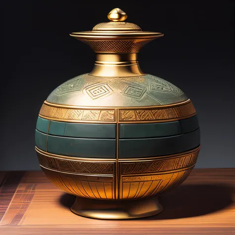 Antique artifacts，The bottle is placed on a boxwood table，Total height 28 cm，There is a lid on it，The buckle is tight，The shape of this gold, platinum, copper bottle，It resembles a copper cleaning bottle unearthed by the shrine monk Tataki，It can be conclu...