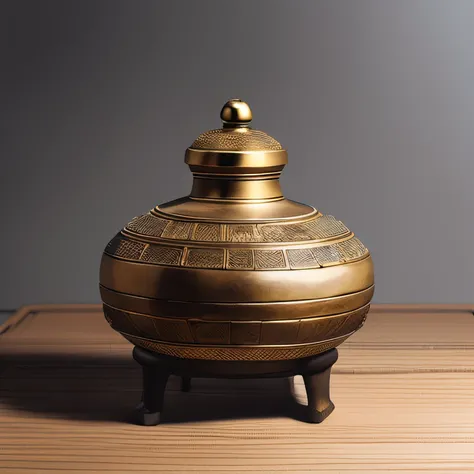 Antique artifacts，The bottle is placed on a boxwood table，Total height 28 cm，There is a lid on it，The buckle is tight，The shape of this gold, platinum, copper bottle，It resembles a copper cleaning bottle unearthed by the shrine monk Tataki，It can be conclu...