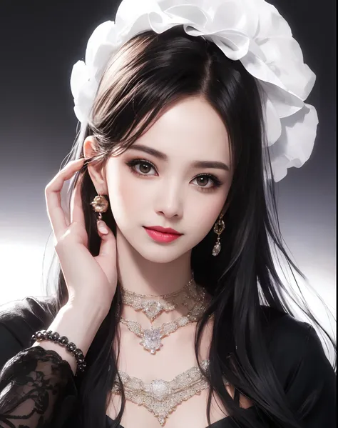 masterpiece,best quality,ultra-detailed,8K,detailed light,detailed shadow,RAW, (detailed skin),(realistic:1.2),
1girl,face,
pilyeon, black nails, jewelry, Long hair, looking at viewer, choker, necklace,piercing, white background, heart, closed mouth, grey ...