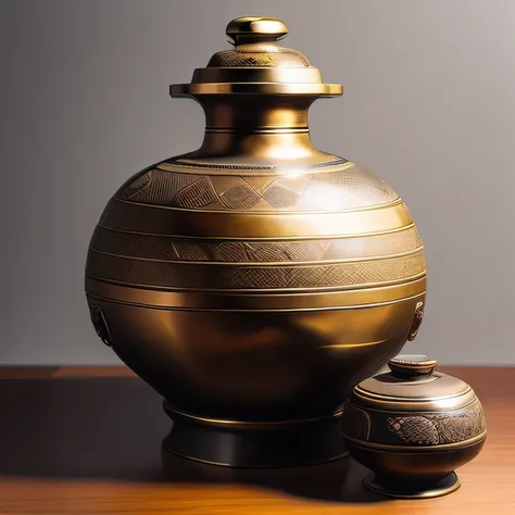 Antique artifacts，The bottle is placed on a boxwood table，Total height 28 cm，There is a lid on it，The buckle is tight，The shape of this gold, platinum, copper bottle，It resembles a copper cleaning bottle unearthed by the shrine monk Tataki，It can be conclu...