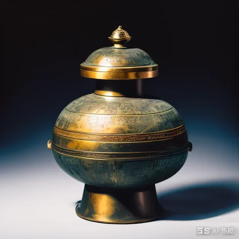 Antique artifacts，The bottle is placed on a boxwood table，Total height 28 cm，There is a lid on it，The buckle is tight，The shape of this gold, platinum, copper bottle，It resembles a copper cleaning bottle unearthed by the shrine monk Tataki，It can be conclu...