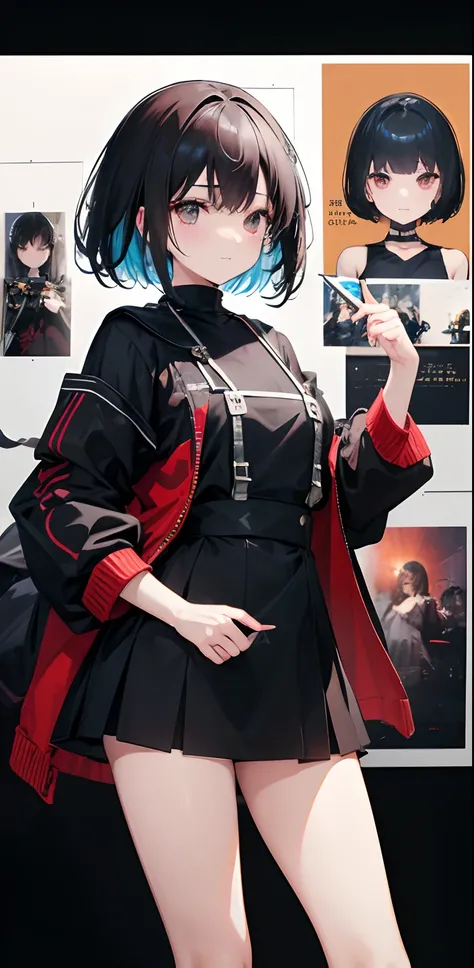 (masterpiece、superior quality、high resolution)、Kana Arima (Oshinoko), full of shyness、short brown hair、Bob Hair、white blush、wavy mouth、(((dramatic)))、(((brave)) )、(((vehemently))))The film poster appears as the central character。She is happy in the center ...