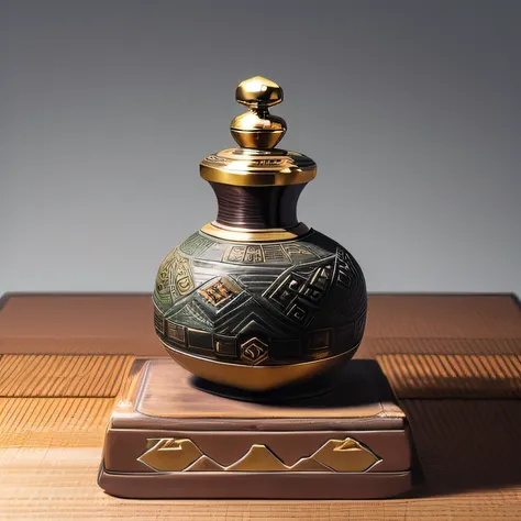 Antique artifacts，The bottle is placed on a boxwood table，Total height 28 cm，There is a lid on it，The buckle is tight，This golden shape, Platinum, Copper bottle，It resembles a copper cleaning bottle unearthed by the shrine monk Tataki，It can be concluded t...