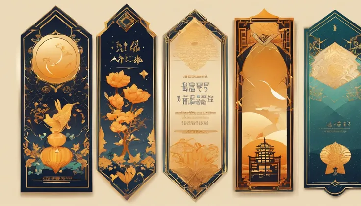 （Bookmark design），The subject：Mid-Autumn Festival，sweet osmanthus，Moon cake，themoon，Moon rabbit，Cardboard drafts，Illustration style，warm lights，best qualtiy