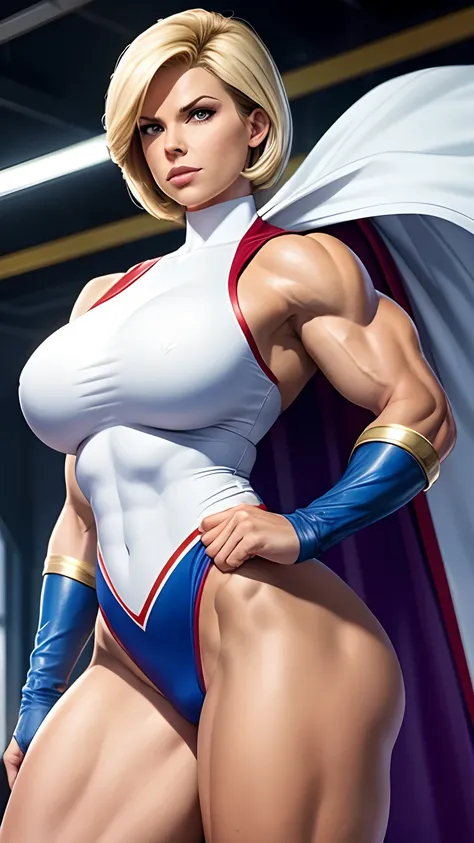 Powergirl, super strong muscles, hyper muscular