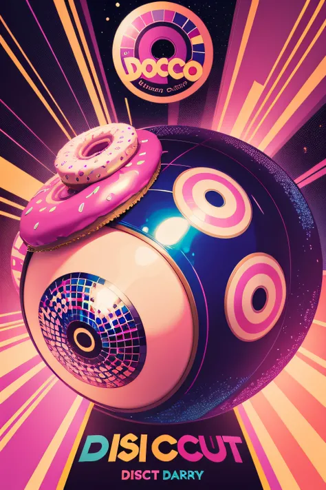 Disco Doughnut party disco ball, logo, poster design, vector, simple