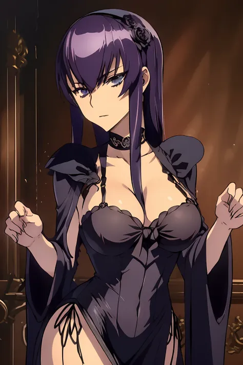 Saeko Busujima con un vestido con un abanico, Pose real elegante, umineko, vestido negro, Beatrice, Beatrice de Umineko, vestido sosteniendo una varita, Umineko, vestido negro y medias, Vestido barroco, Ainz Ooal vestido, !!Retrato de cuerpo entero!!, Loli...