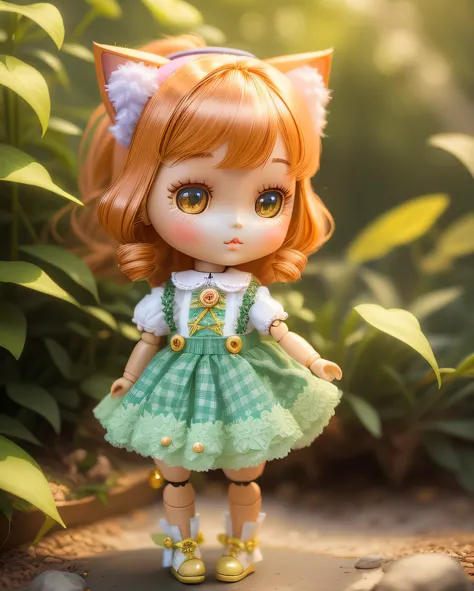 A doll with cat ears and a skirt, ball jointed doll, Cute:2, valentine, very beautiful cute catgirl, Loli, fey queen of the summer forest, Cute cute, Cute detailed digital art, Also, Cute and lovely, katelynn mini cute style, Cute Pocelain doll, JDM, Detai...