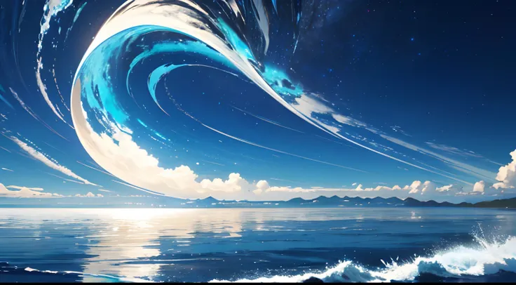 (best quality,4k,8k,highres,masterpiece:1.2),ultra-detailed,(realistic,photorealistic,photo-realistic:1.37),vivid colors,beautiful detailed blue water ripples,giant planet,ripples shimmering with blue hues,water reflecting sunlight,magnificent celestial bo...