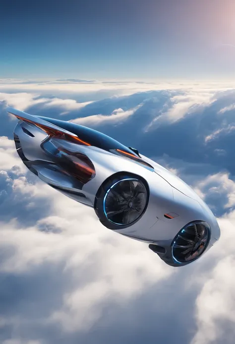 Futuristic car flying above the clouds,, Ultra photo realsisim, Highly detailed,8K