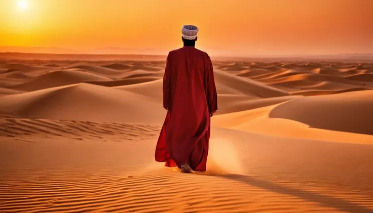 Muslim man Walking On The Desert