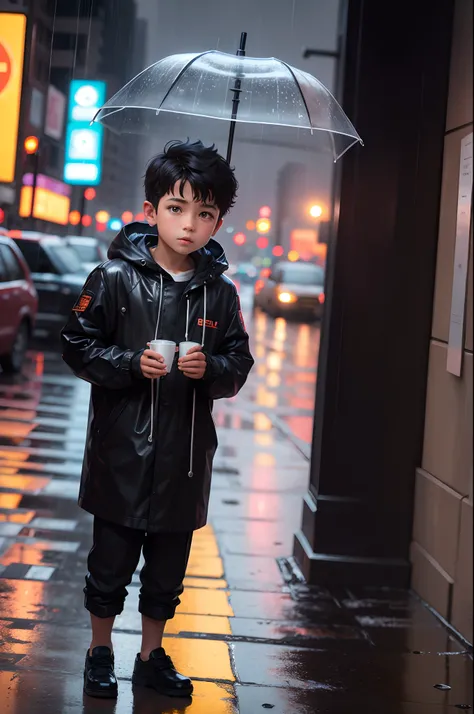 Boy in the newyork , rain ,8k ,microdetail