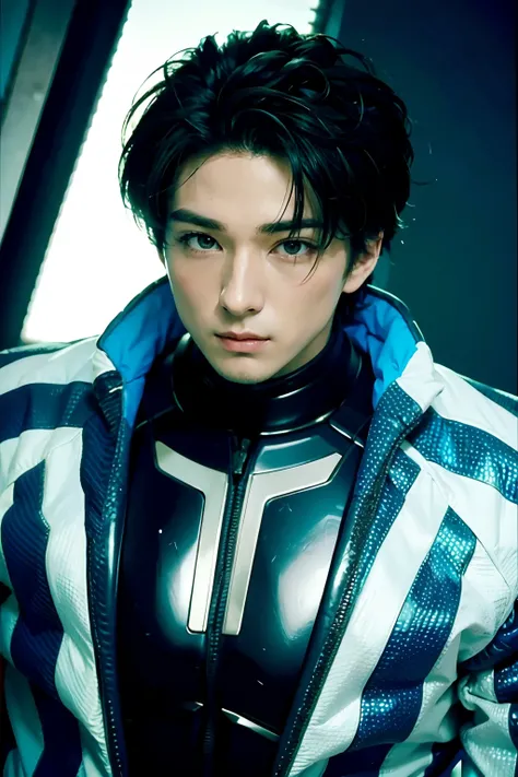 (Masterpiece), Best quality, Perfect face, vivd colour, 1boys, A handsome man, A man, ArmorSuit