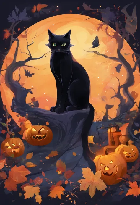 Black Cat Halloween Party，Mofumofu，tshirt design