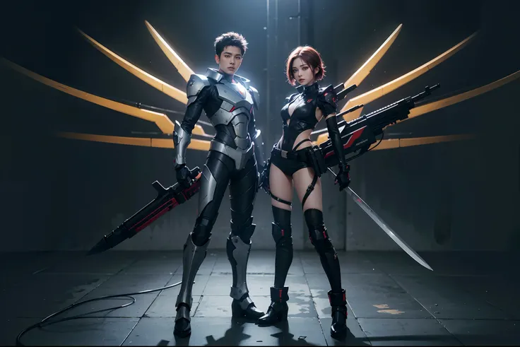 （globalillumination、Full body photo，独奏，Front Shooting，radiography、GameCG,hdr、The rendering is not realistic、reasonable design、high detal、in a panoramic view、best qualtiy、hyper HD），Girl in mecha armor，Delicate and sophisticated，Has a symmetrical texture，Tak...