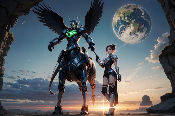 （globalillumination、Full body photo，独奏，Front Shooting，radiography、GameCG,hdr、The rendering is not realistic、reasonable design、high detal、in a panoramic view、best qualtiy、hyper HD），Girl in mecha armor，Exquisite，Symmetrical armor texture，Uyi:Pegasus meteor h...