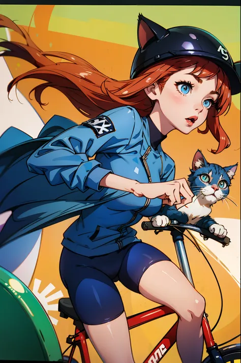 middle school girl、Bicycle in uniform、Cat Ear Helmet