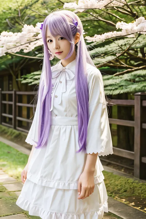 japan girls, long light colored hair., white lolita and pouple