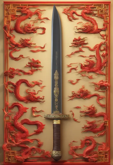 ChineseAncientSword, Chinese style, Chinese dragon in the background,