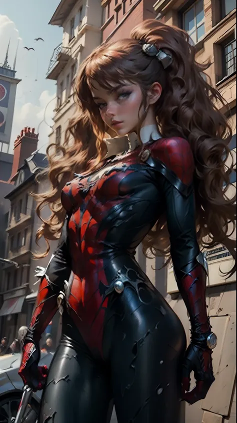 Beautiful woman detailed defined body using spider man cosplay, small breasts