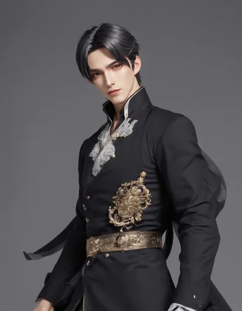 a close up of a man wearing a suit and a necklace, delicate androgynous prince, anime key visual of elegant, beautiful androgynous prince, handsome prince, taisho roman, aristocratic appearance, hajime yatate, key anime visuals, machiavellian puppetmaster,...