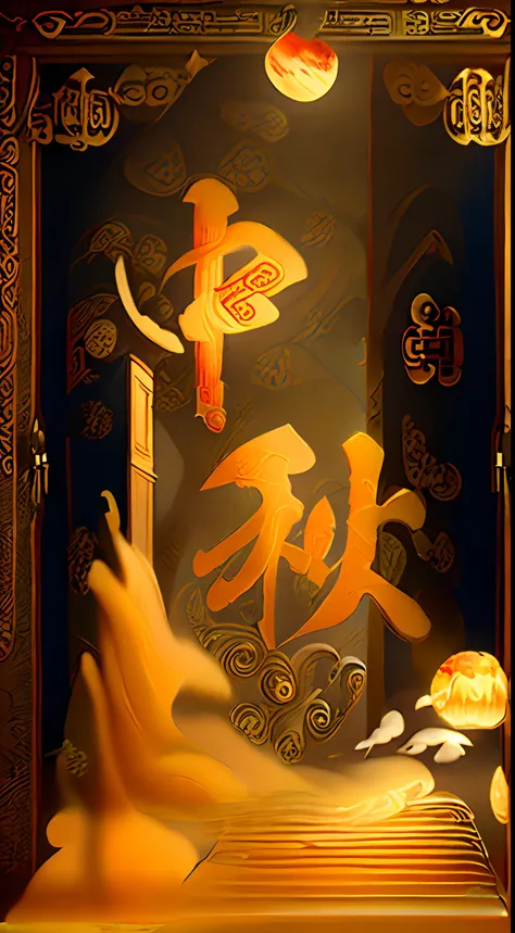 (ancient chinese door frames:1.4)，(the big golden full moon :1.2), edgbunny, sweet osmanthus, moon cake, kongming lantern，k hd, ...