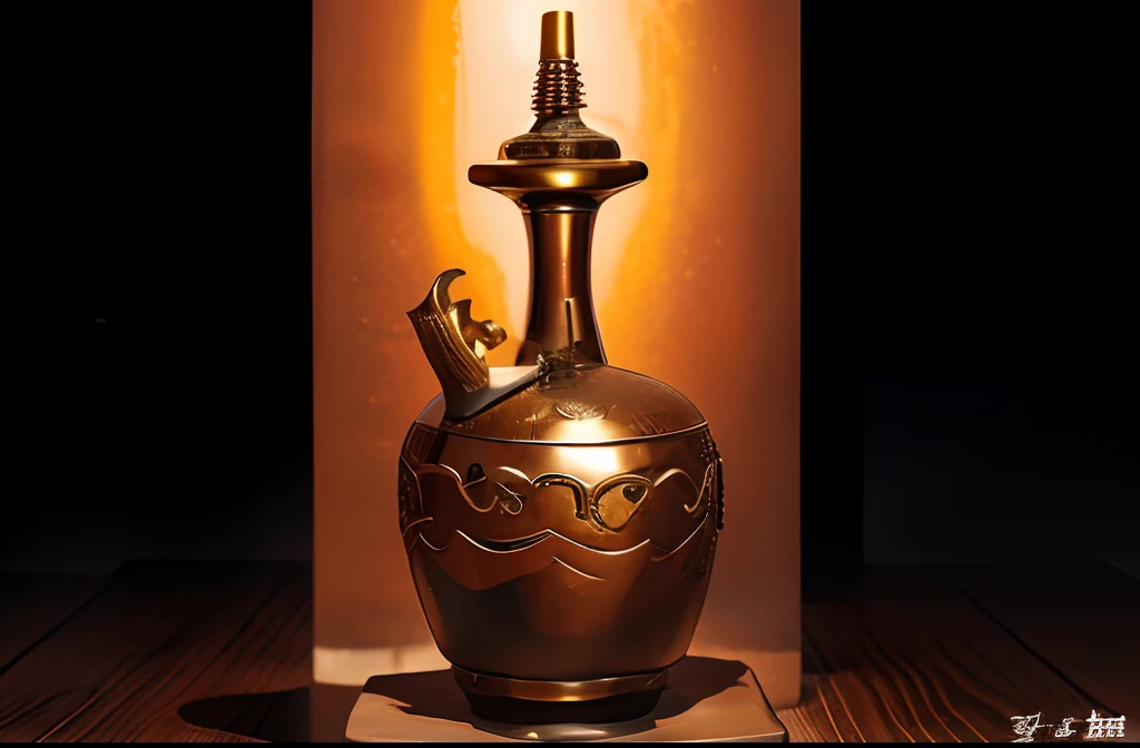 Antique artifacts，The bottle is placed under the light，Total height 28 cm，There is a lid on it，The buckle is tight，The shape of this copper bottle，It resembles a copper cleaning bottle unearthed by the shrine monk Tataki，It can be concluded that it is a re...