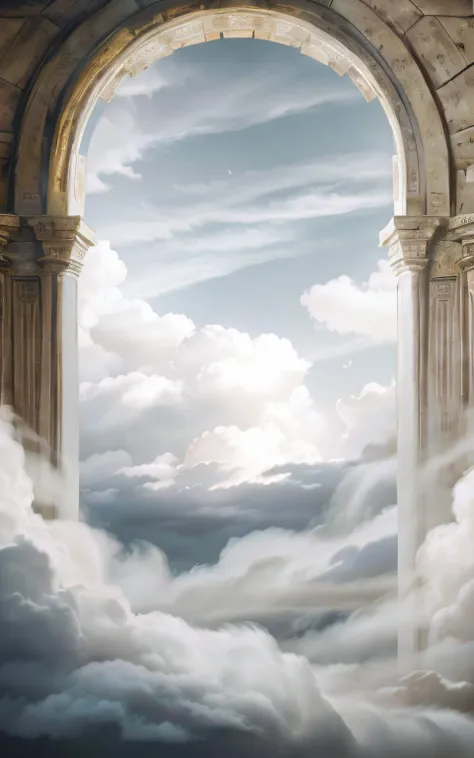 there is a large arch with pillars in the middle, paradise background, heaven gate, heaven gate, magic portal in the sky, magica...