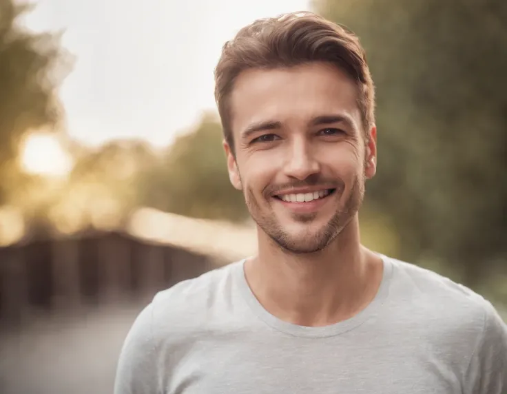 Happy man, wearing t shirt isolated on white background