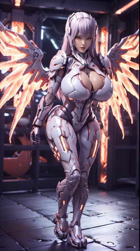 HUGE FAKE BOOBS, (BEAUTIFUL FACE), (RED:1.2, WHITE:0.9, MECHA ARMORED GEAR), ((A PAIR OF HUGE MECHANICAL WINGS)), FUTURISTIC MECHA SUIT, (CLEAVAGE), (SKINTIGHT YOGA PANTS), (FULL BODY:1), (TALL LEGS:1.2), FRONT, (STANDING:1.2), (SLENDER BODY), (MUSCLE ABS:...