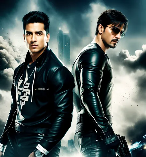 there are two men standing next to each other in a movie, movie poster character, movie promotional image, edited, mobile wallpaper, profile pic, biopic, action film, hd wallpaper, detailed background, by Daryush Shokof, background, accurate depiction, sty...