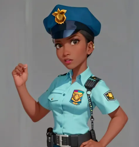 （tmasterpiece：1.4）， （best qualtiy：1.4）， （A high resolution：1.4），A black policewoman，With a police hat，