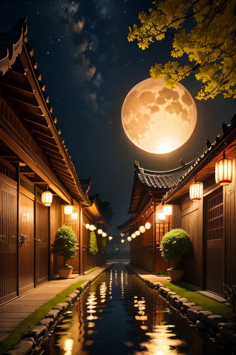 Mid-Autumn Festival Scenery Realistic Effects Shot at night，positive，natural style，hdr shot