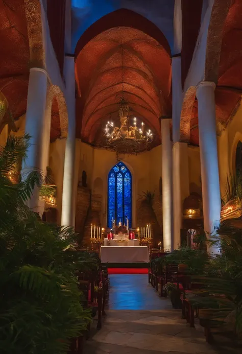 St. Maria, azul, vermelho, forguete  iluminado, noite UHD