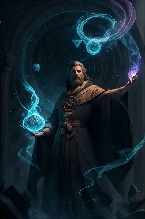 (a high resolution:1.2),robe wizard with flowing cloak,casting a powerful spell,raise your arm with one hand and soar into the s...