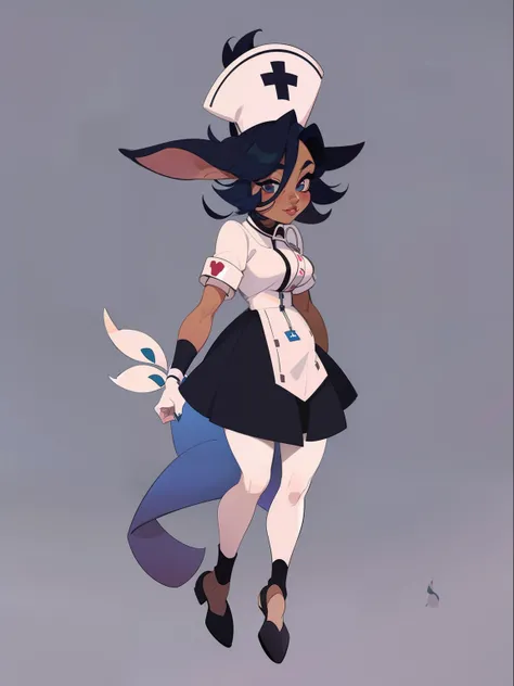 character concept adopt, female cute (yordle) , fullbody dress  (nurse)