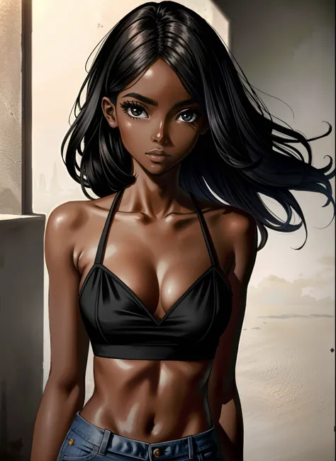 masterpiece, best quality, high-res, 1 girl, dark skin, black eyes