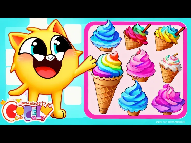 super cute, colorful, cartoon, art cartoon, ice cream cone, puzzle game