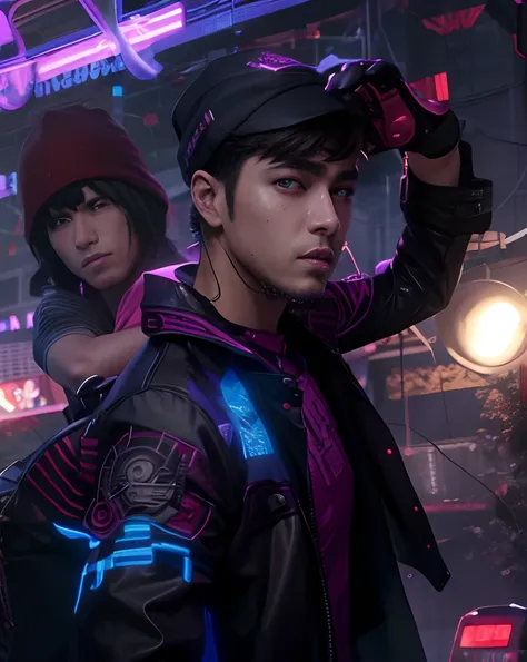 Change background cyberpunk handsome boy realistic face