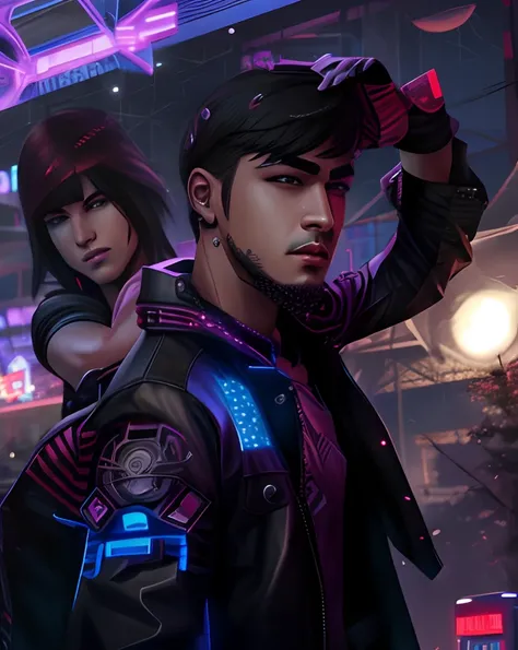 Change background cyberpunk handsome boy realistic face