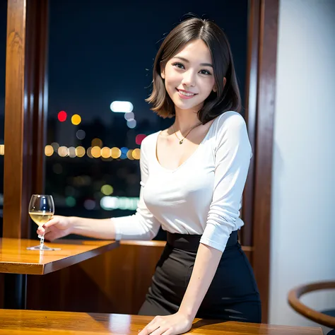 (64K, UHD, top quality, masterpiece: 1.2), (realistic, photorealistic: 1.37), super detailed, pretty woman 1 person, (slim face), (slim body), (brown hair), (short cut), cheeks slightly blushing, (44 years old), 38 years old, solo, beautiful detailed urban...