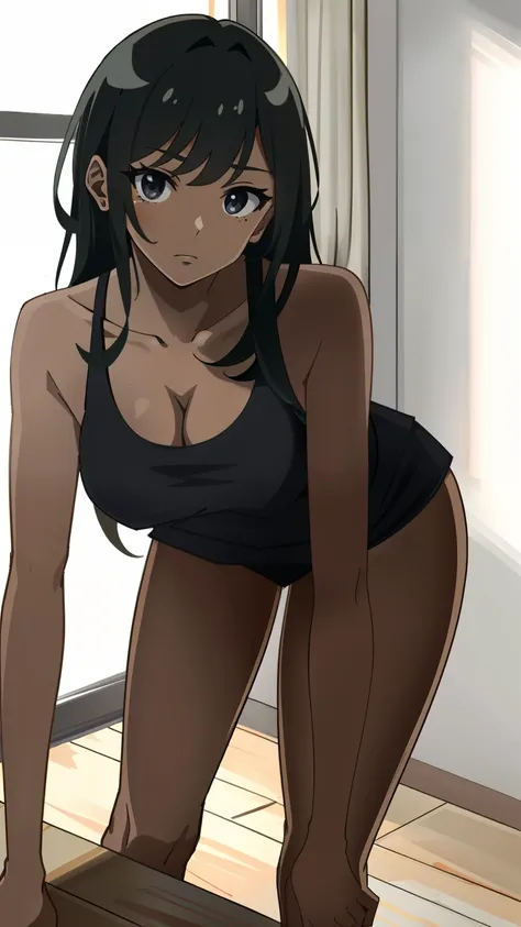 Masterpiece, best quality, high-res, 1 girl, dark skin, black eyes, bent_over