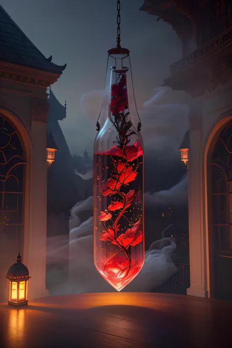 A Panoramic Hanging Garden Rose World in an Alien Transparent
Glass Bottle, Castle, Rose Petals Flying, Romance, Dream, Greg
Ratkowski, Night, Red Rose Pavilion, Art Station Trends, Bright
Lighting, Smoke, Wood Support, UE4, HD, Lighting, Winter AUV,HD, -
...