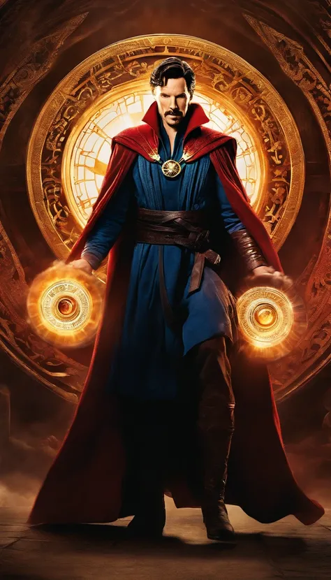 (best quality,ultra-detailed,realistic:1.37) portrait, magical lighting, vibrant colors
Benedict Cumberbatch AKA Stephen Strange, Dr.Strange Comic and Superhero, wears the Eye of Agamotto necklace and The Cloak of Levitation red cape. He is depicted in a s...