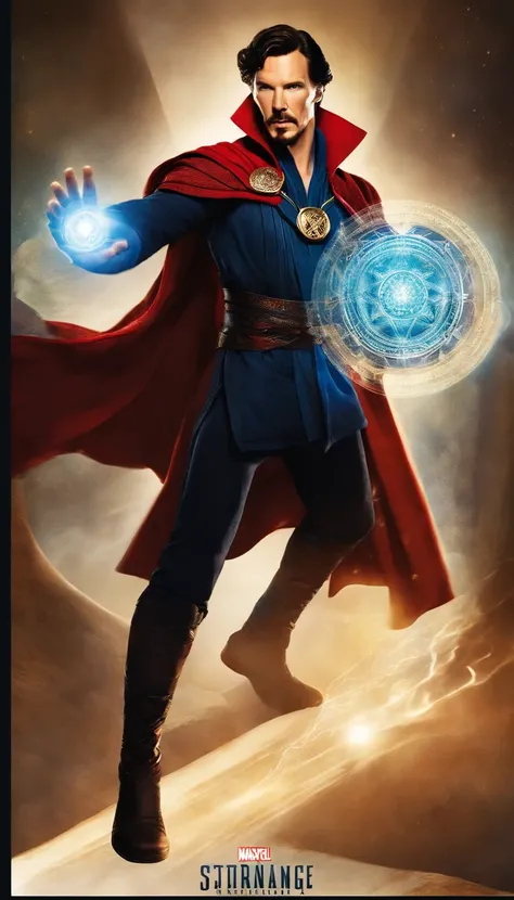 (best quality,ultra-detailed,realistic:1.37) portrait, magical lighting, vibrant colors
Benedict Cumberbatch AKA Stephen Strange, Dr.Strange Comic and Superhero, wears the Eye of Agamotto necklace and The Cloak of Levitation red cape. He is depicted in a s...