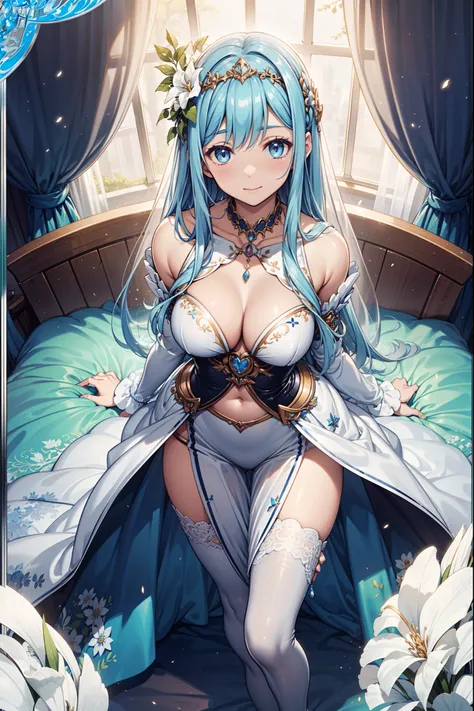 teens girl,divino,(Best quality,4K,8K,A high resolution,Masterpiece:1.2),Ultra-detailed,Enchanted,Seductive pose,having fun,divino,(Fantasy world white dress),Clothing that covers the chest,silber hair,eBlue eyes,see-through transparent clothes,Delicate ha...